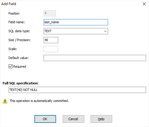 Adding a table field in Database Tour