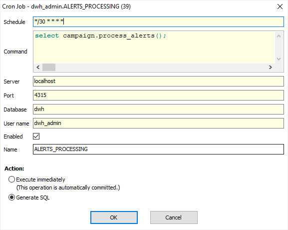 Editing a Cron job in PostgreSQL