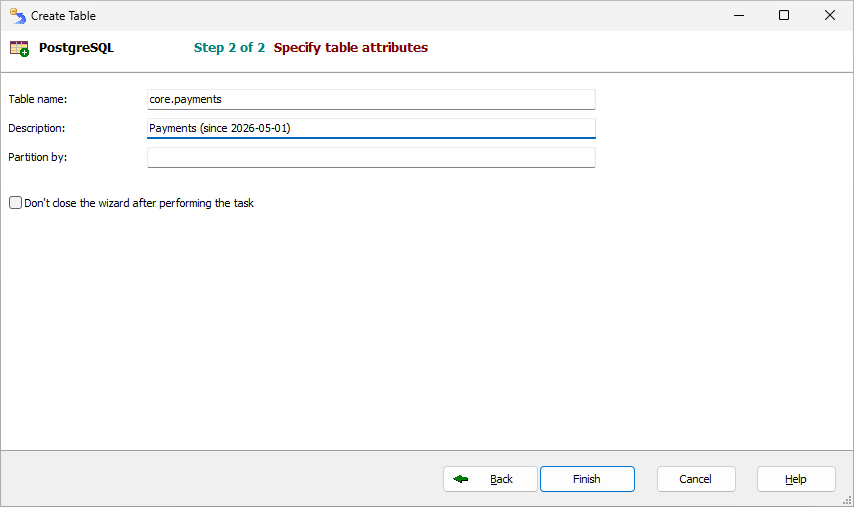 Defining table attributes