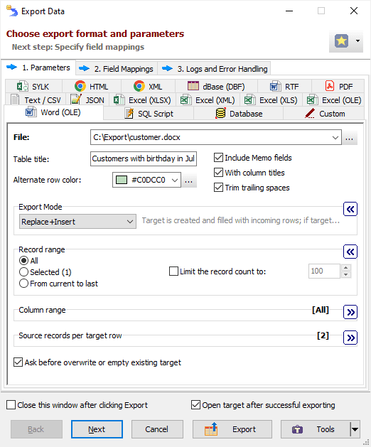 Exporting Data to Word Document (Using OLE)