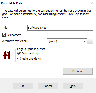 Printing Table Data in Database Tour