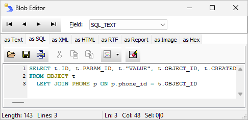 Editing SQL code in Blob Editor