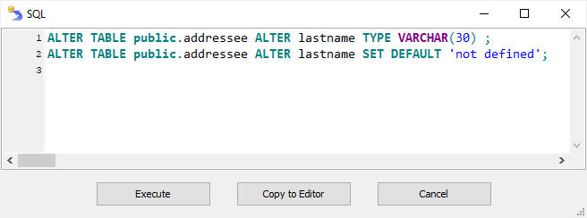 Генерування команд SQL для редагування колонки таблиці