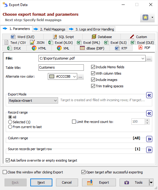 Експортування даних до формату PDF